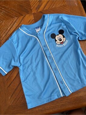 Disney Blue Mickey Mouse Button-Front Kids Shirt